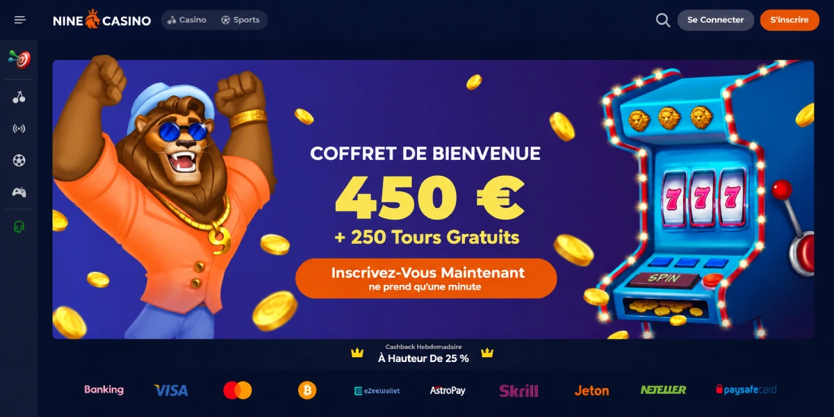 Nine Casino coffret de bienvenue bonus et tours gratuits